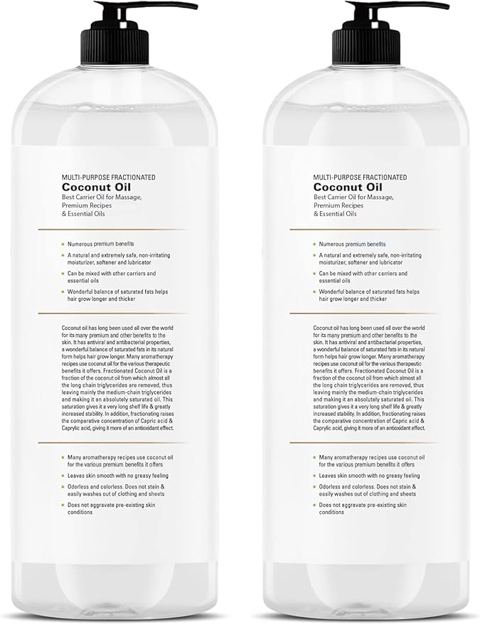 Majestic Pure Fractionated Coconut Oil - Relaxing Massage Oil, Liquid Carrier Oil for Diluting Essential Oils - Skin, Lip, Body & Hair Oil Moisturizer & Softener - 16 fl oz (Pack of 2)