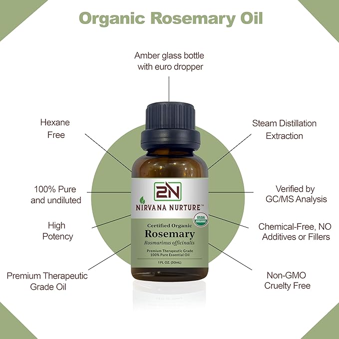 Rosemary Essential Oil USDA Certified Organic, 100% Pure Natural Premium Grade Undiluted