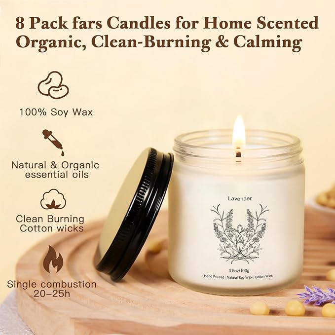 Holiday Winter Candles Gift Set,8 Pack Long Lasting Soy Candles for Home,Natural Aromatherapy Candles with Relaxing Scents,Perfect Spa Gifts for Women