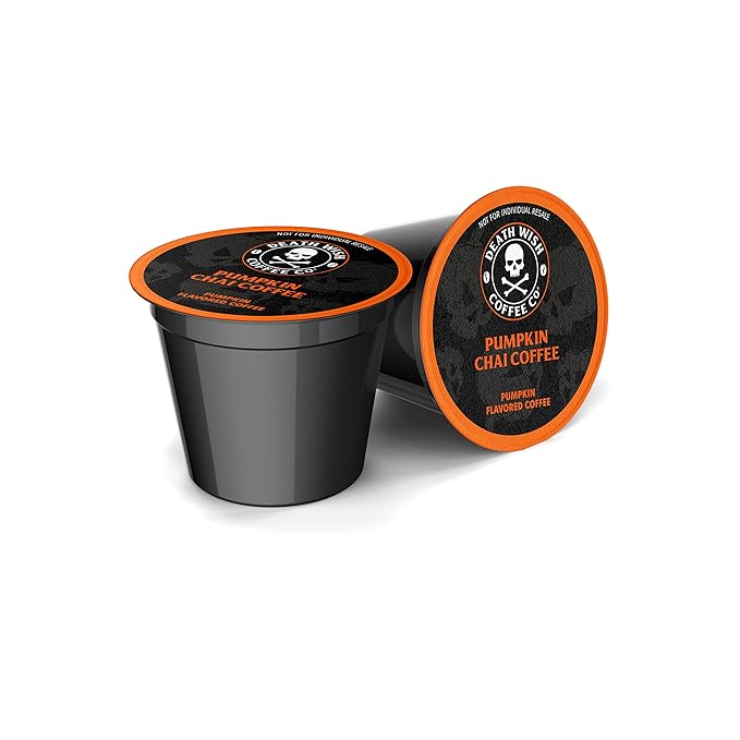 DEATH WISH COFFEE - Organic Pumpkin Spice Dark Roast Coffee Single Serve - Fair Trade, Arabica, Chai, Cardamom, Cinnamon, and Ginger Infused Spices (Pumpkin Chai, 10 Count)