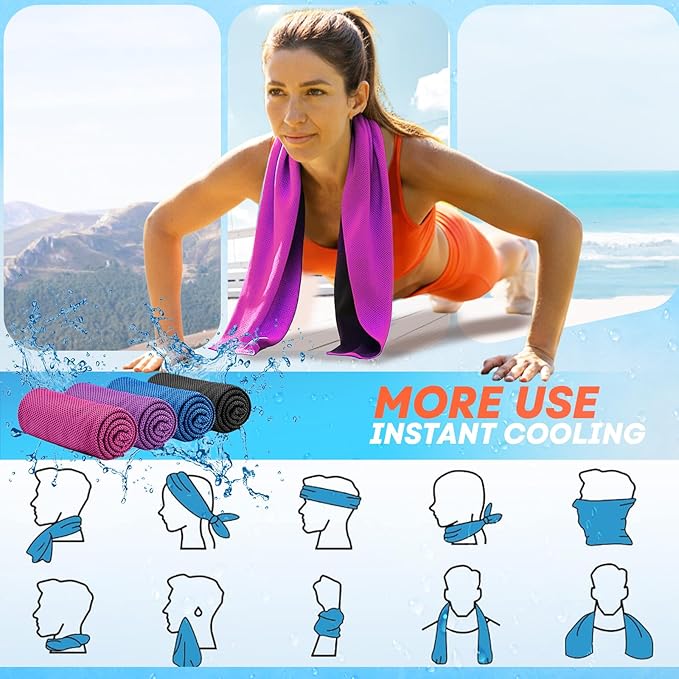UZIPIN 4 Pack Cooling Towels (40"x 12"), Soft Breathable Gym Towels, Outdoors Ice Towel for Neck and Face, Camp Essentials Microfiber Sweat Towels for Gym, Run, Yoga, Workout, Travel, Climb