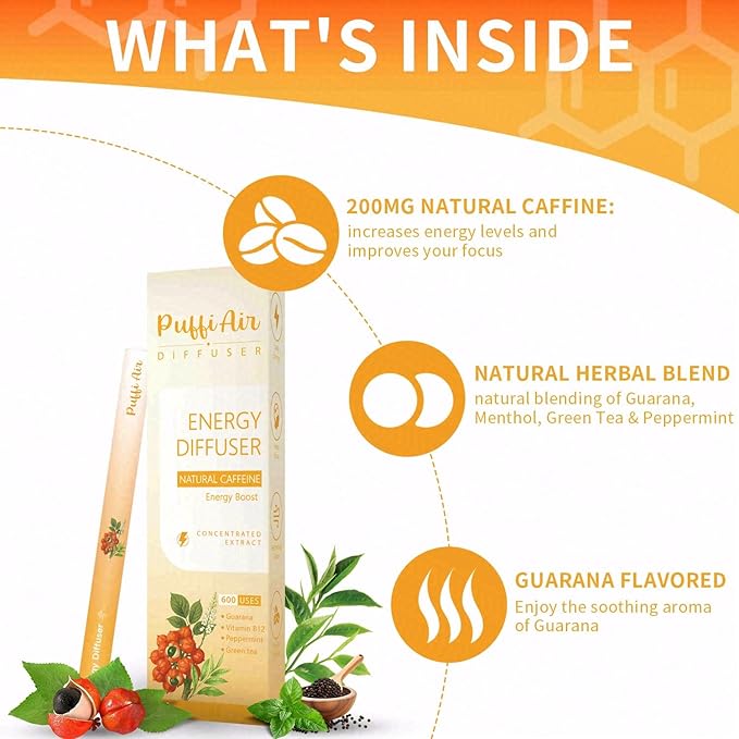 PUFFIAIR Herbal Diffuser Duo with Milk Thistle, Guarana & More丨Inner Vitality Duo for Liver Detox & Energy Boost Support - 600 Uses Per Stick