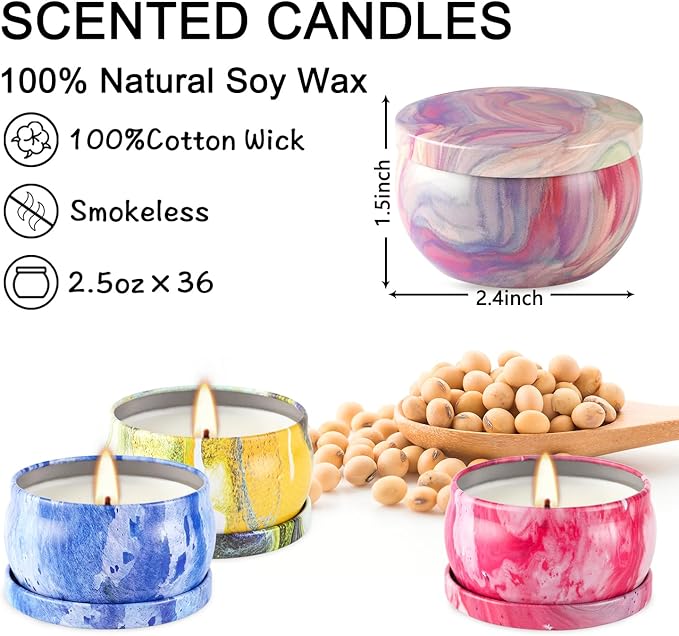 36 Pack Scented Candles Gift Set for Woman, Jar Candle, 2.5 oz Soy Wax Tin Candle-Ideal Gift for Travel Home Décor