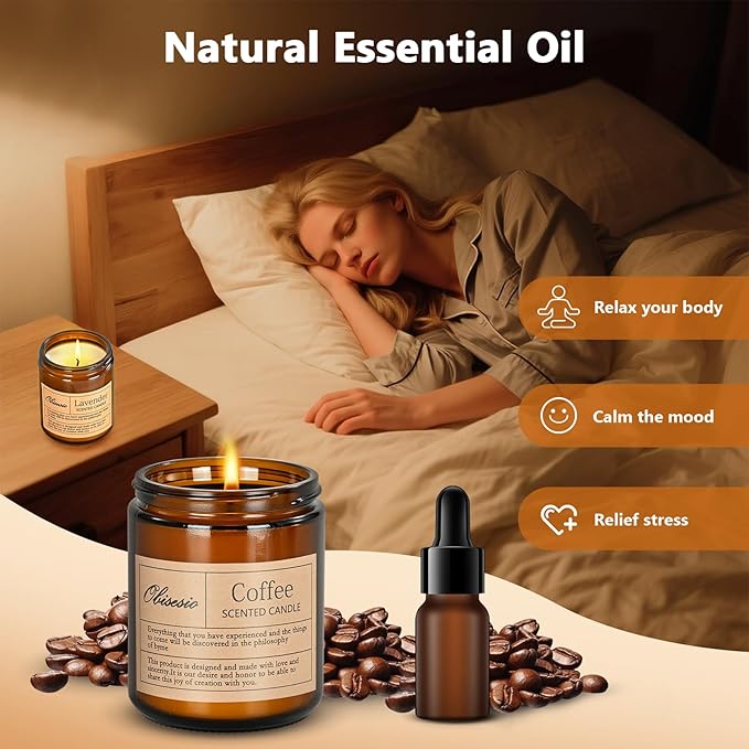 Scented Coffee Candle, Candles for Home Scented, Candles Clearance for Women, Aromatherapy Jar Candles Gift for Home(Amber Jar, Coffee)