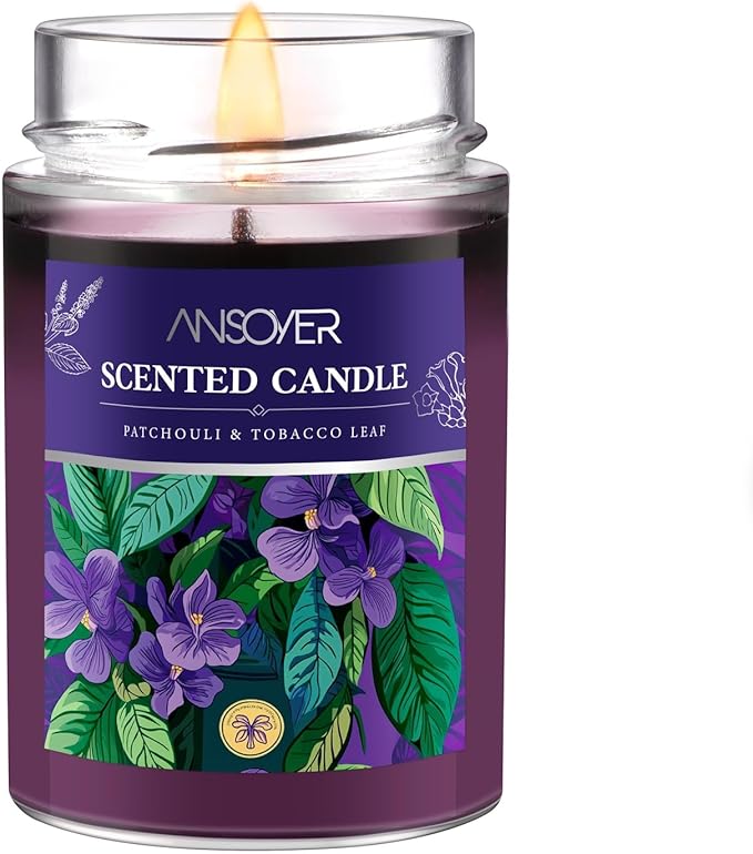 Scented Soy Candles, Aromatherapy Jar Candle for Home Scented, Long Lasting with 70 Hour Burn Time 11oz, Gifts Soy Candles Scents of (Patchouli & Tobacco Leaf)