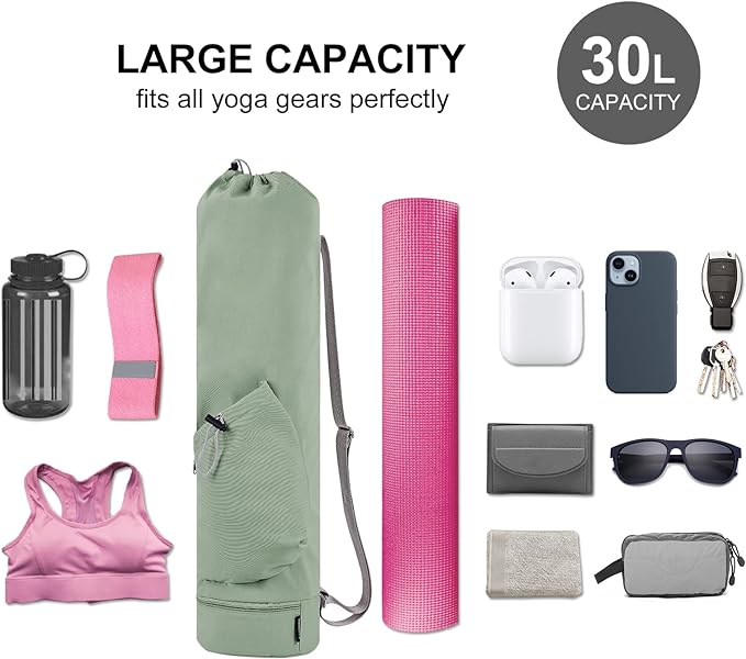 sportsnew Yoga Mat Bag with Water Bottle Pocket and Bottom Wet Pocket, Exercise Yoga Mat Carrier Multi-Functional Storage Bag, Patent pending