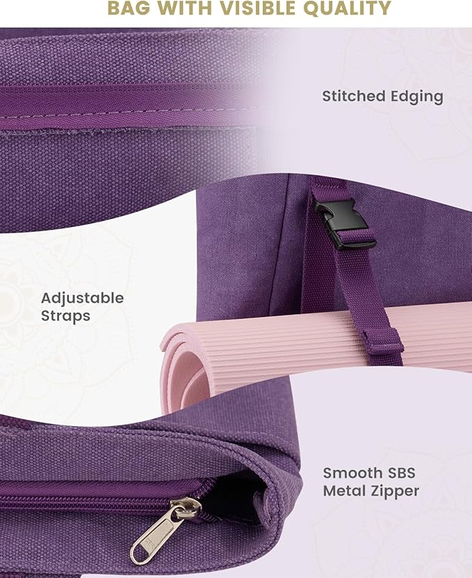 Gonex Yoga Mat Bag, Yoga Gym Bag Tote Bag with Multi Pockets For Women Men, Canvas Yoga Mat Carrier Take in Out Mat Easily For Pilates Travel Workout Office