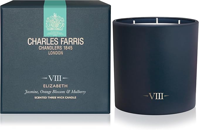 Charles Farris Luxury Scented Candle – 3 Wick, Hand-Poured, Long Lasting, Clean Burning, 640g / 22.5oz, Up to 80 Hour Burn, Made in England – Orange Blossom, Jasmine, Green Mulberry – Elizabeth