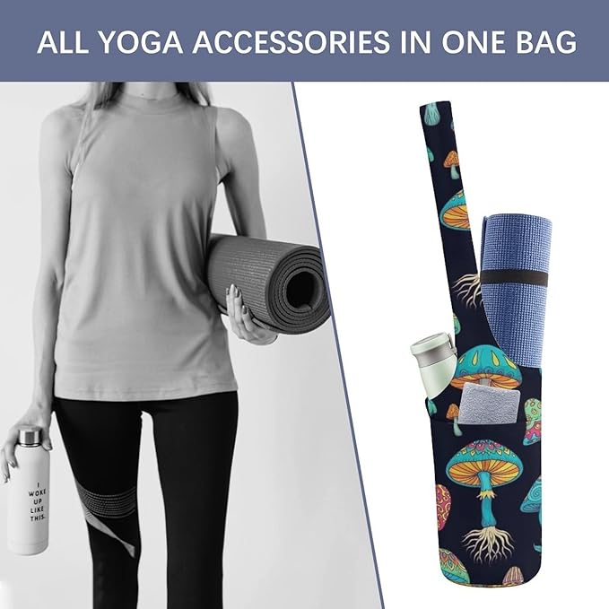 Meaudiwes Large Yoga Mat Bag with Long Strap for Women Yoga Accessories Sports Storage Bags Exercise Mats Tote Sling Carrier Bag