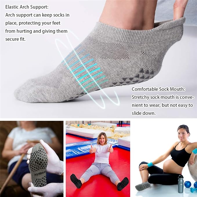 Hylaea Unisex Non Slip Socks with Grip for Yoga, Hospital, Pilates, Barre | Ankle, Cushioned