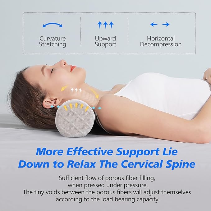 Cozyhealth Cervical Roll Pillow, Medium Soft Memory Foam Neck Round Pillow Cylinder Bolster Pillow for Sleeping, Round Neck Support for Bed, Legs, Back and Yoga (White, Large - 4.7" H)