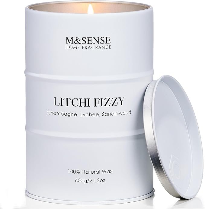M&SENSE Large Soy Candles Litchi Fizzy Scented 21.2oz 120 Hour Long Lasting Natural Wax Non Toxic, Summer Candle Cozy Home Decor, Relaxing Aromatherapy Gifts for Women Mom Girlfriend