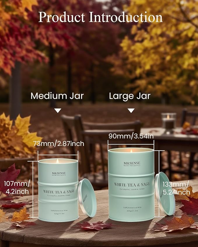 M&SENSE White Tea Sage Scented Candles Natural Non Toxic, Aromatherapy Candle for Stress Relief Meditation Relaxing, Housewarming Gifts for Women Men, 11.3oz 70 Hour Long Burning