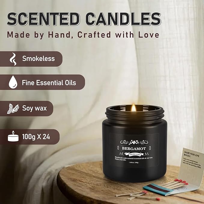 24PCs Black Scented Candles - Men Candle Set, Soy Wax Candle for Parties, Yoga, Christmas,Advent and Home Scene, Indoor Outdoor 3.05 Ounce Each