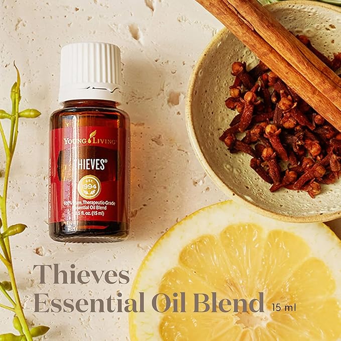 Young Living Thieves Essential Oil Blend | 15 ml | Supports Immune System & Cleansing | Clove, Lemon, Cinnamon Bark, Eucalyptus Radiata, Rosemary | 100% Pure Therapeutic Grade perfect for a hair oil