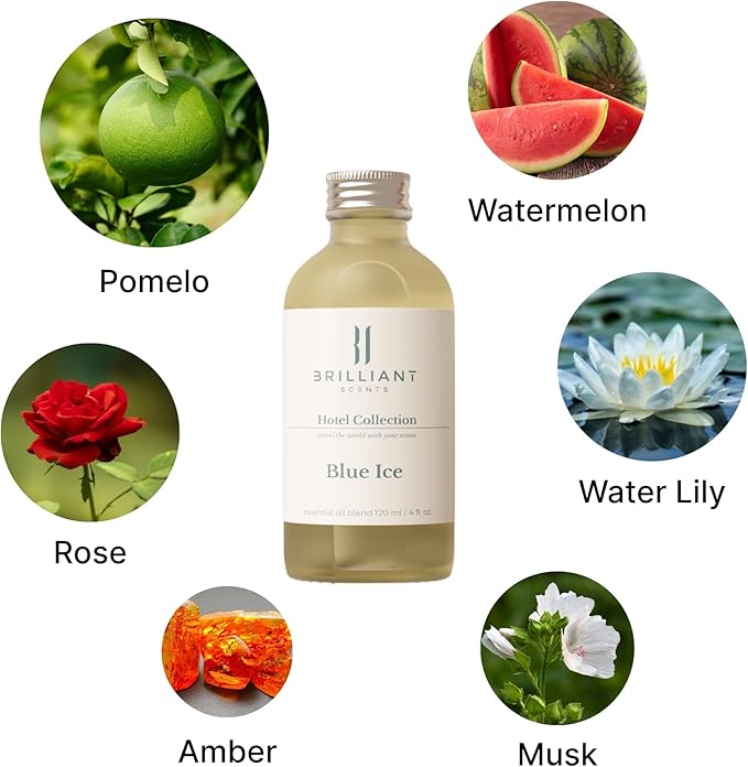 Brilliant Scents Diffuser Oil Refill, Inspired by Bellagio Hotel & Casino, Hotel Series Aroma Scents, Essential Oils Set for Home, Fragrance Oil for Candle Making, Home, 50 ML, Blue Ice