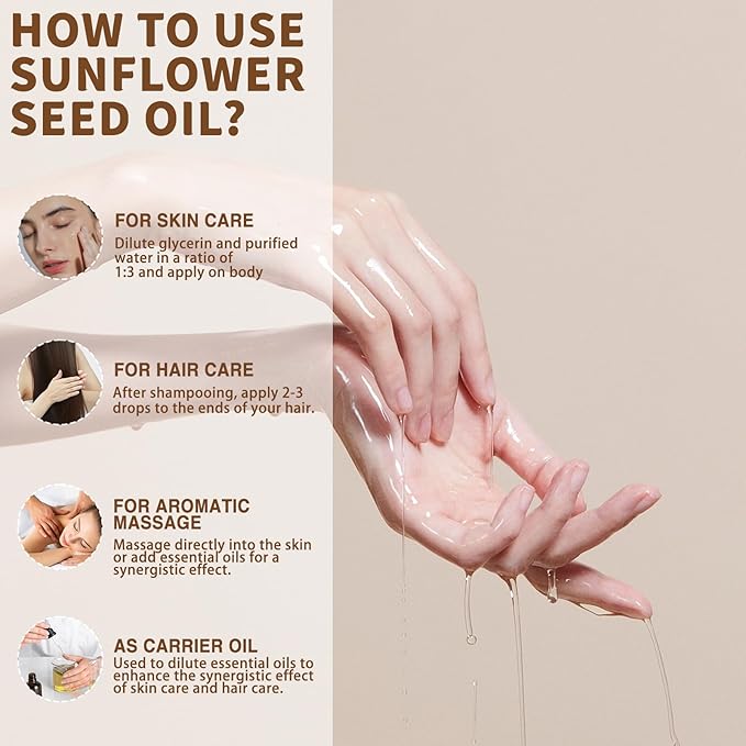 MAYJAM Organic Sunflower Seed Oil 16 Fl Oz, USDA Certified Pure & Natural Cold Pressed Carrier Oil, for Skin, Hair, Face, Body & Nail Moisturing, Massage Oils for Essential Oils Mixing (473ml)