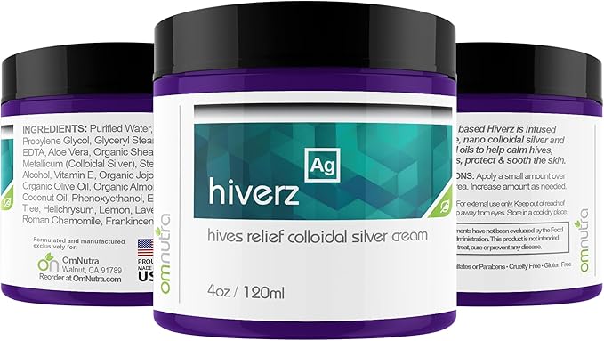 Hiverz Hives Relief Cream - 4OZ Anti Itch Cream Extra Strength Colloidal Silver Hives Treatment Cream for Itchy Skin Relief Antihistamine Hydrocortisone Free Itch Relief for Humans Urticaria
