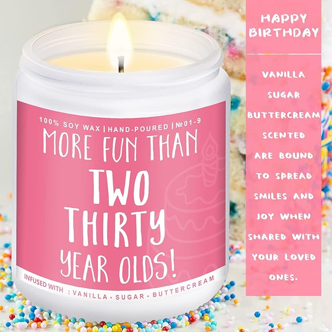 60th Birthday Gifts for Women, Perfect Birthday Present, Funny Presents for Mom, Friends, Wife, Sister, 7oz Vanilla Cream-Scented Candle