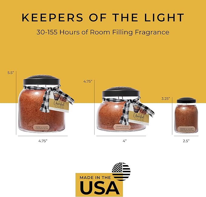 A Cheerful Giver - Warm & Gooey Cinnamon Buns Papa Scented Glass Jar Candle (34oz) with Lid & True to Life Fragrance Made in USA