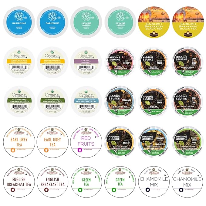 Crazy Cups Assorted Tea Variety Pack Including Green Tea, Black, Earl Grey & Herbal Tea, Single Serve Pods for Keurig K Cups Machines, 30 Count