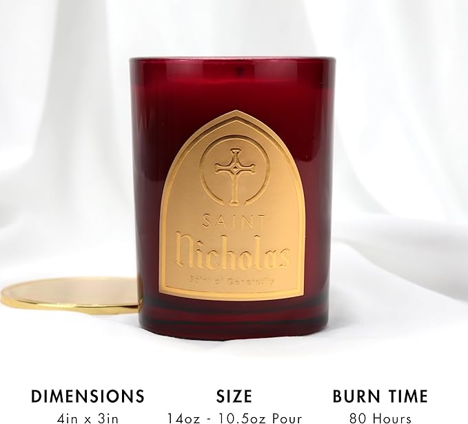 Saint Nicholas Scented Candle with Prayer and Prayer Coin, Saint of Generosity, Soy Coconut Aromatherapy Candle with 80 Hour Burn Time, Special Edition
