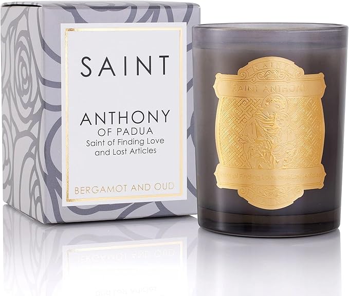 SAINT Anthony of Padua Scented Candle with Prayer and Prayer Coin, Saint of Finding Love and Lost Articles, Soy Coconut Aromatherapy Candle with 80 Hour Burn Time, Special Edition