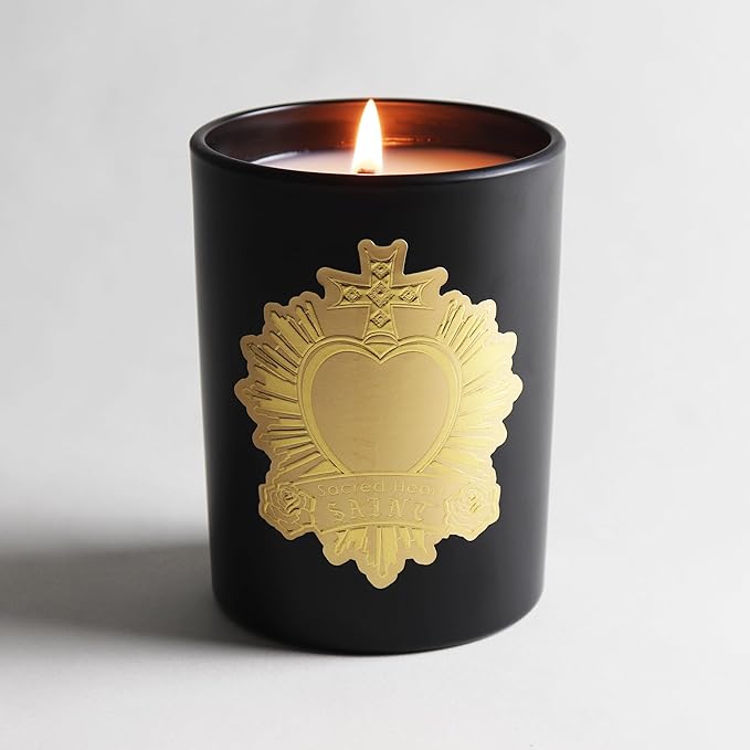SAINT Ex-Voto Sacred Heart Devotional Scented Candle with Prayer Coin, Orange Noir Soy Coconut Aromatherapy Candle with 80 Hour Burn Time, Collector Series Edition I (Black)