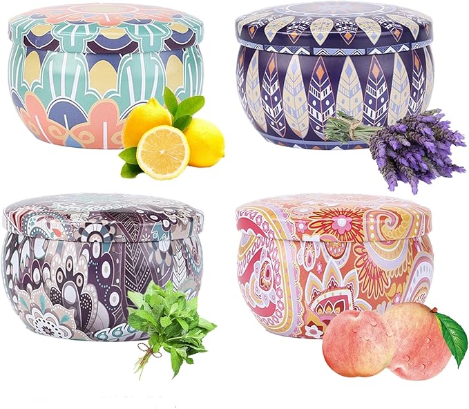 Aromatherapy Candle Gift Set – 4 Pack Soy Wax Candles, Lavender, Lemon, Vanilla & White Peach – Meditation Candle Set for Relaxation, Christmas Gifts, Home Décor & Travel，Gift Set Candles Women