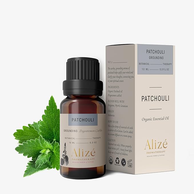 Organic Patchouli Essential Oil USDA Certified, 100% Natural & Pure, Patchouli Essential Oil for Skin-Body, Perfume, Diffuser, Soap Making, Candle, Laundry 10ml-0.33 fl oz