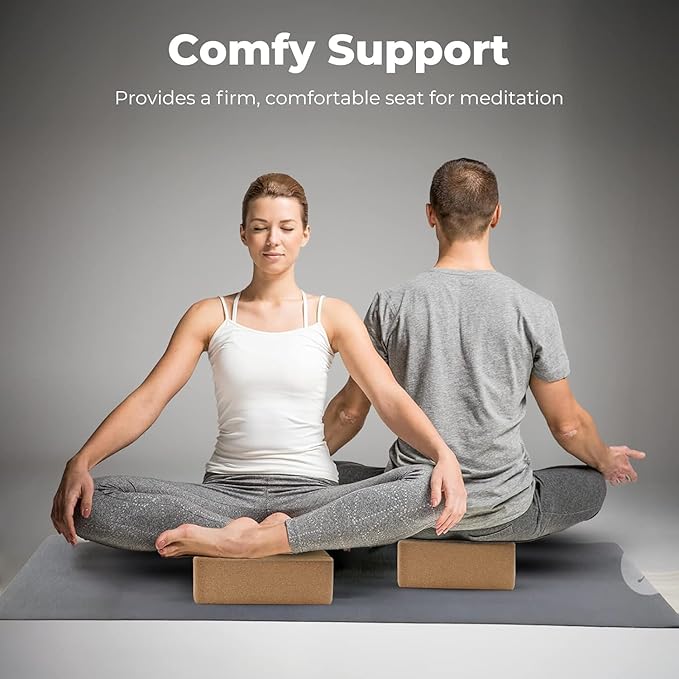 Cork Yoga Blocks 2 Pack Set -Natural Cork from Portugal, 9"x6"x4" Yoga Blocks Non-Slip&Anti-Tilt for Women| Men, Lightweight, Odor-Resistant| Moisture-Proof, Perfect Yoga Equipment