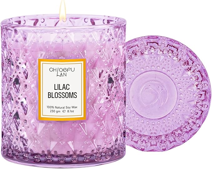 Chloefu LAN Lilac Blossoms Scented Candle, Highly Floral Fragranced Candle, Natural Soy Wax Candle Gift, Candles Gifts for Women, 55 Hours Long Burning, Home Decorative, 8.1 oz
