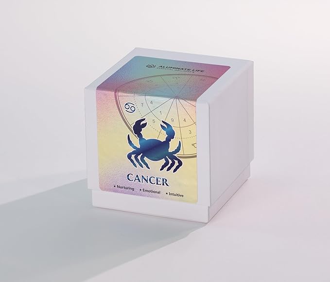 Luxury Glass Jar Candle, Cancer Zodiac Sign, 8.8 oz - Crystal Infused - Scents of Lime, Coconut, Driftwood & Vanilla - USA Made, Coconut-Soy Wax, Essential Oils, Dr. Developed