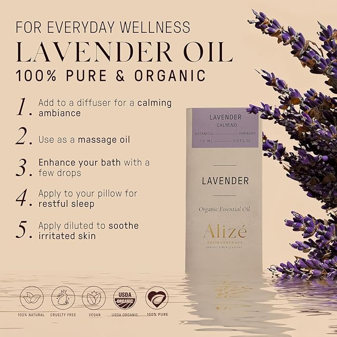 Pure Lavender Essential Oil, 100% Organic USDA Certified, Lavender Essential Oil Pure for Diffusers for Home, Aromatherapy Oil, Diffuser Oils Scents, Organic Oil, 10ml-0.33 fl oz