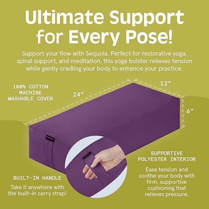 Retrospec Retrospec Sequoia Rectangular Yoga Bolster Pillow - Meditation Cushion for Yoga Practices - Includes Machine Washable 100% Cotton Cover & Durable Carry Handle