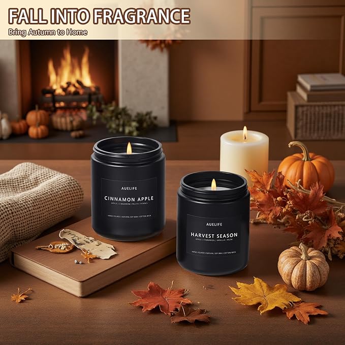 Fall & Winter Holiday Candle Set – 4-Pack Cozy Soy Candles with Pumpkin Vanilla, Cinnamon Apple, Harvest Season & Maple Syrup Latte – Warm Seasonal Christmas & Birthday Gifts