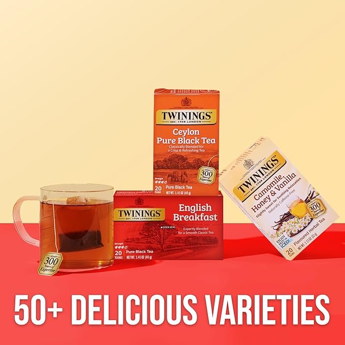 Twinings Ceylon Pure Black Tea Individually Wrapped Bags, 20 Count (Pack of 2), formerly Ceylon Orange Pekoe, Crisp, Refreshing, Caffeinated, Enjoy Hot or Iced, 20 Teabags