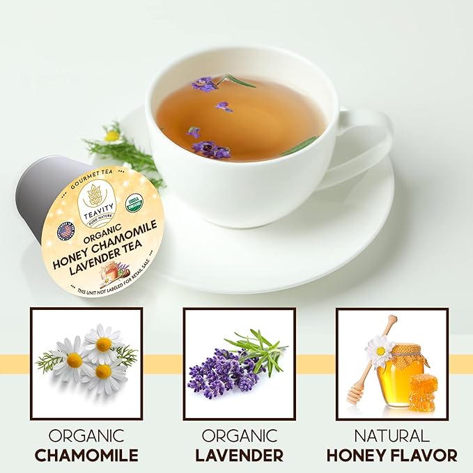 Organic Chamomile and Lavender Tea Pods for Keurig - Decaf Herbal Tea for Keurig K Cups - Honey Chamomile Lavender by Teavity (36 Tea Pods)