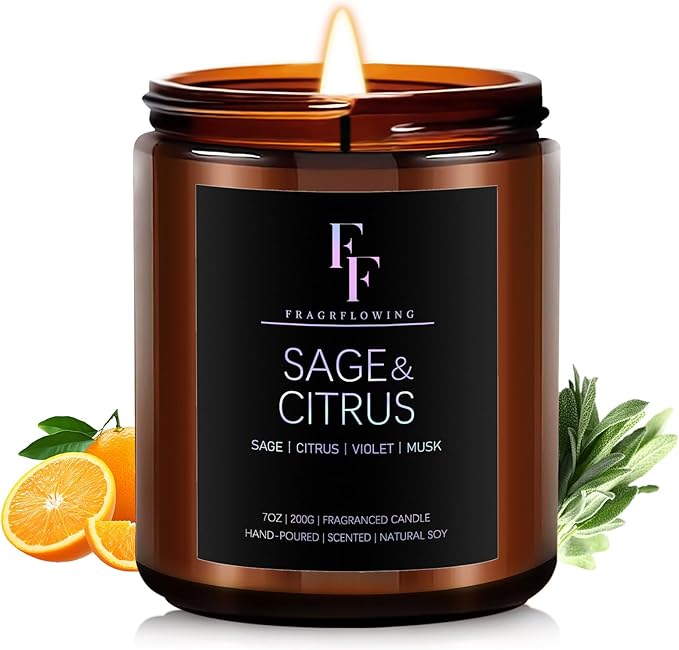 Sage & Citrus Candle, Scented Candle for Home Soy Wax Candle, Aromatherapy Candle Gift for Women Men, 7oz