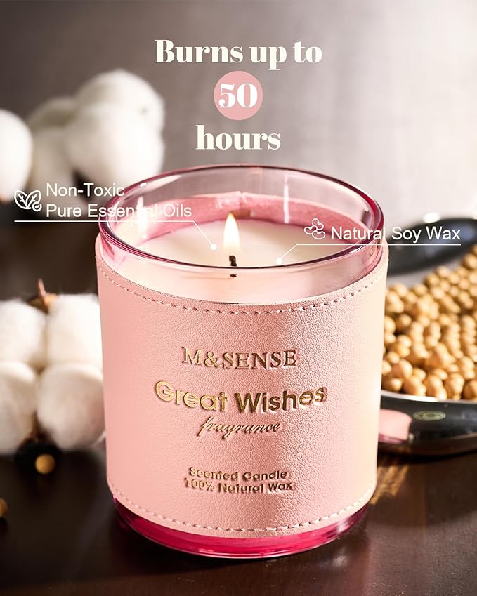 M&SENSE Floral Citrus Vegan Soy Candles, Non Toxic 10oz 42-Hour Long Lasting, Winter Aromatherapy Candle for Date Night Relaxing, Housewarming New Year Gifts