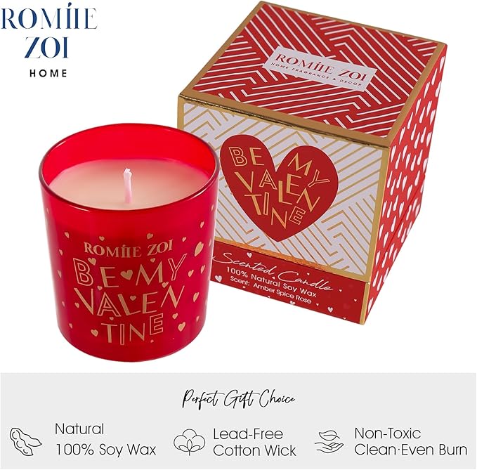 ROMIIE ZOI Scented Candle - 6oz Soy Wax Candle Holiday Valentine's Day Infused with Amber Spice Rose - Gift Box Packaged for Holiday Season Women Gift