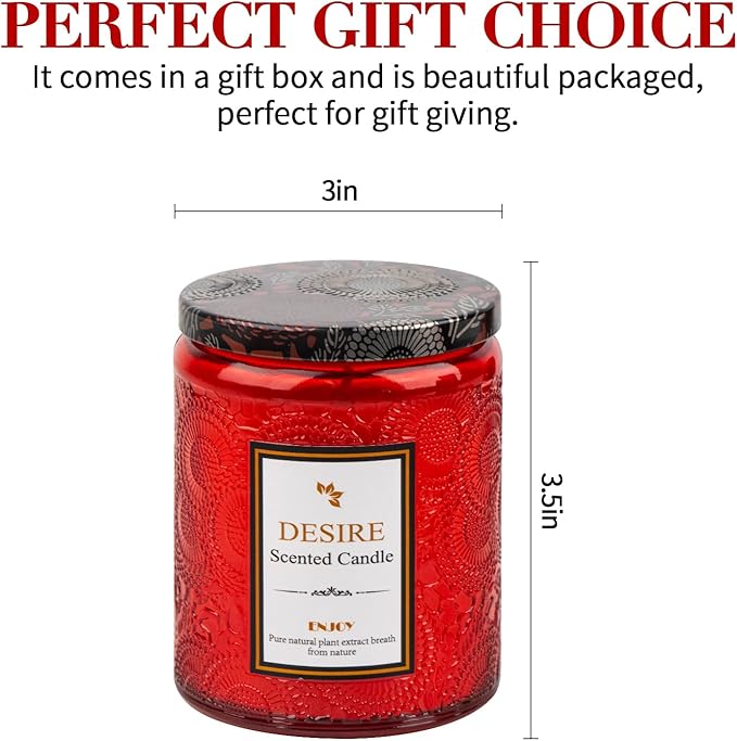 Sweet Rose Aromatherapy Candle - 50-Hour Burn Time | 7.5oz Soy Wax Candles | Long-Lasting | Stress Relief | Fresh Home Fragrance | Gift for Women (Red Glass Bottle)