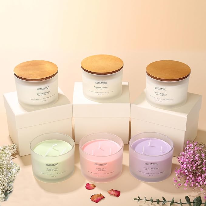 Scented Candle for Home, Lemon Lavender Essential Oils Fragrant, Soy Wax 12.4oz Large Capacity,3-Wick 70 Hours Burn,for Festival Luxury Gift,Sleep Relaxation Ambience