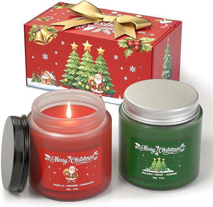 Christmas Candles, Soy Candles for Women & Men, Holiday Candle Gift Set for Women, Perfect Christmas Gifts for Mom, Dad, Teachers, Friends & Loved Ones