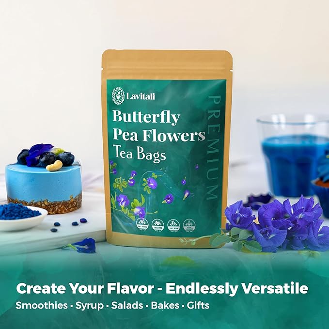 Lavitali, Butterfly Pea Flower Tea | 120 bags, 100% Pure Herbal Tea | Caffeine-Free, Antioxidant-Rich, Eco-Friendly Filter Bag | Daily Natural Botanical, Hot or Iced Floral Infusion