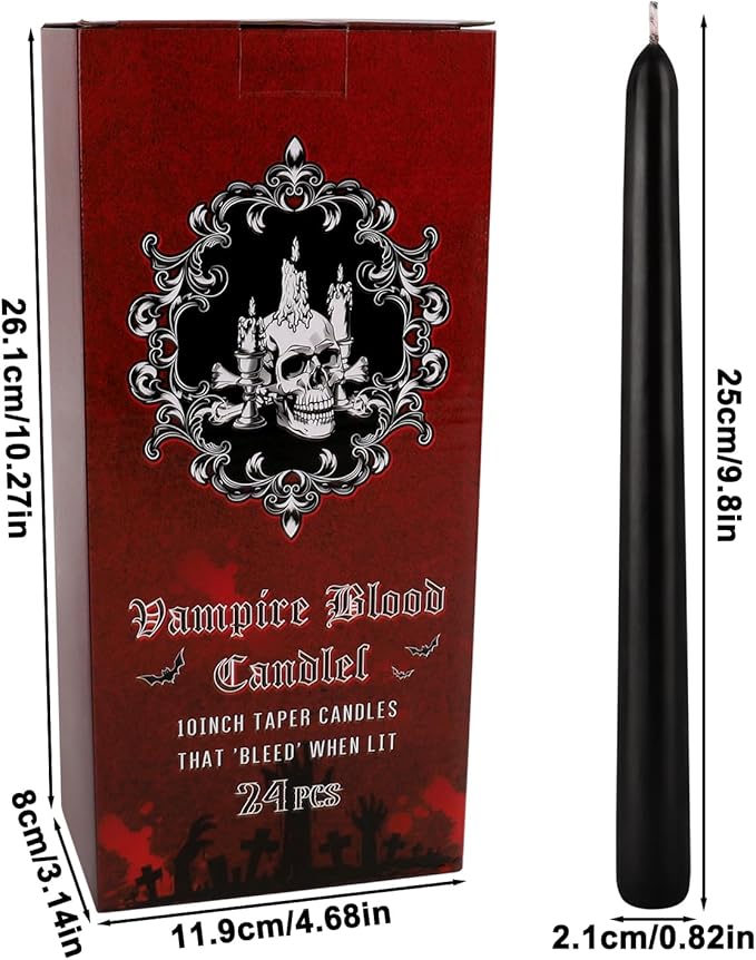 24 Pcs 10 Inch Vampire Blood Taper Candles Vampire Blood Candle, Ritual Spell Unscented Candle Halloween Spooky Decor for Haunted House, Gothic Theme Party.