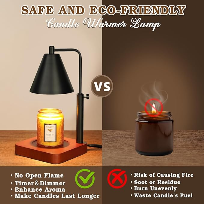 Modern Candle Warmer Lamp with Timer, Black Candle Lamp Warmer for Jar Candles, Birthday Gifts for Men, Dad, Women, Mom, Adjustable Metal Candle Lamp Dimmable, Vintage Home Decor