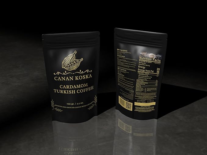 Canan Koska Cardamom Turkish Coffee - Premium Ground Coffee With Natural Cardamom Grounds, Medium Roast, Traditional Ottoman Recipe - 3.5oz (100g) - Pack Of 2