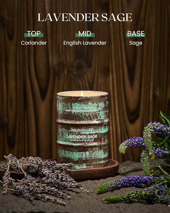 M&SENSE Lavender Sage Scented Candles Natural Non Toxic, Aromatherapy Candle for Stress Relief Meditation Relaxing, Housewarming Gifts for Women Men, 11.3oz 70 Hour Long Burning