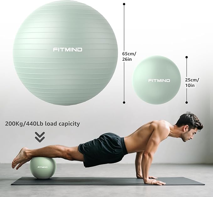 FITMIND Exercise Balls Set 22-30 Inch & 9 Inch, Small Pilates Ball with Pump, Pregnancy Ball for Women, Yoga Balls for Exercise, Small Exercise Ball for Between Knees, Stability, Physio